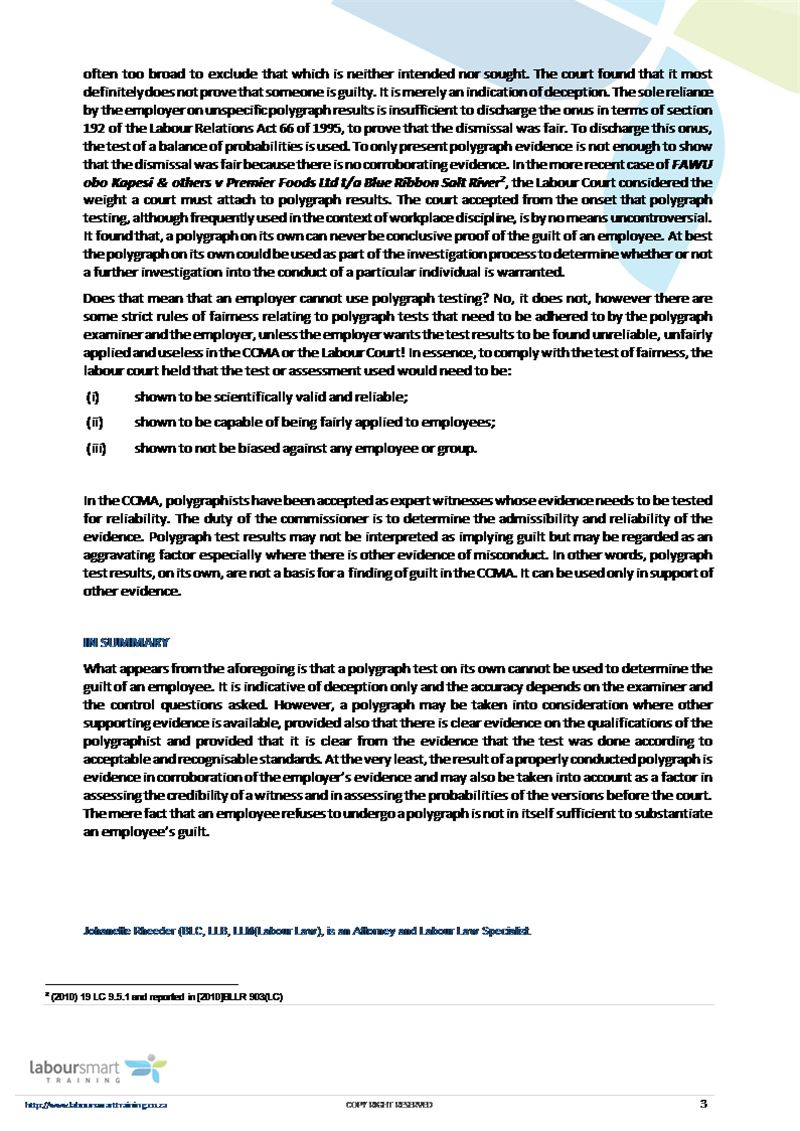 Polygraph testing in the employment environment 2