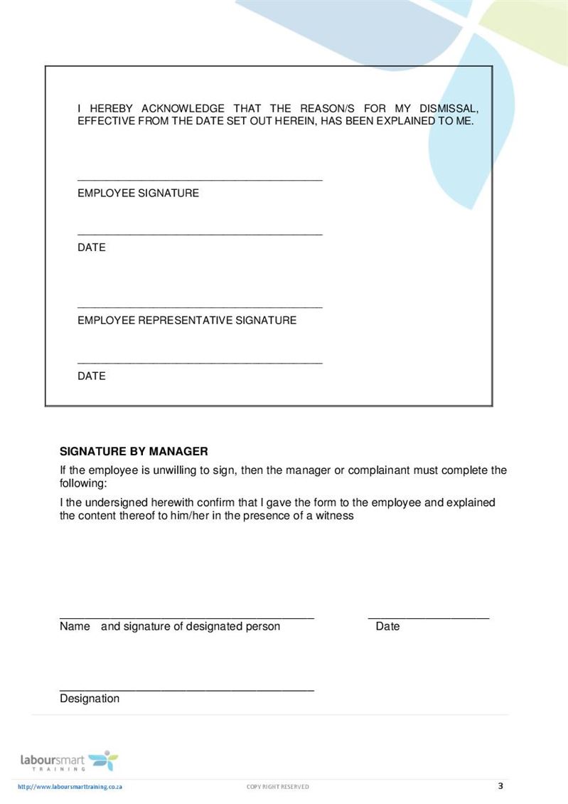 sanction disciplinary form document dismissal pdf africa south