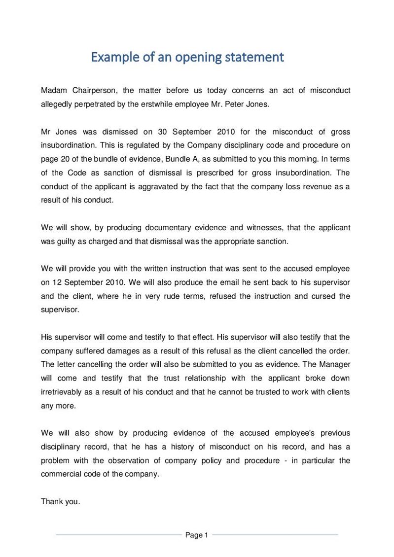 Opening Statement Template PDF Template