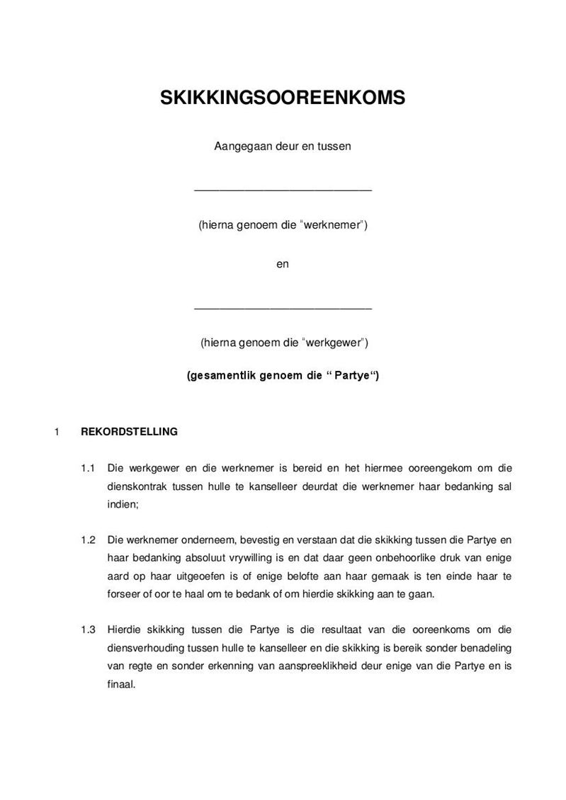 Settlement Agreement Afrikaans, Document, Labour Law, South Africa Throughout conflict resolution agreement template