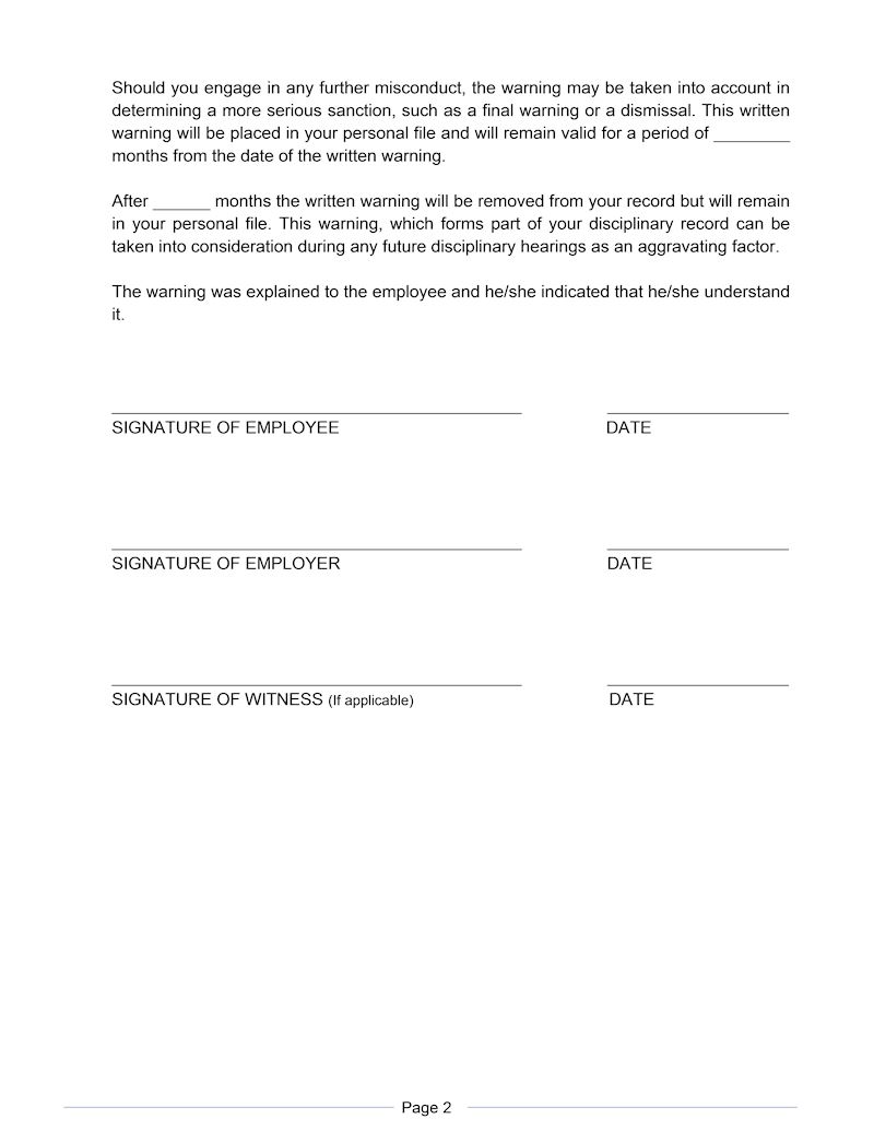 Warning Letter Final Written Warning Template South Africa