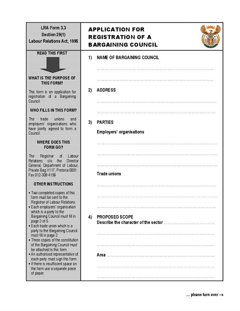 Form LRA3.3 - Application for registration of a Bargaining Council ...