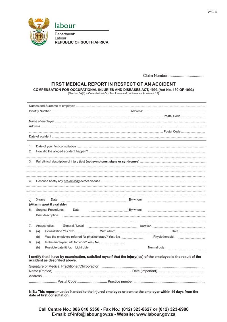 First medical report in respect of an accident - COID - W.CI.23 Throughout Medical Report Template Free Downloads