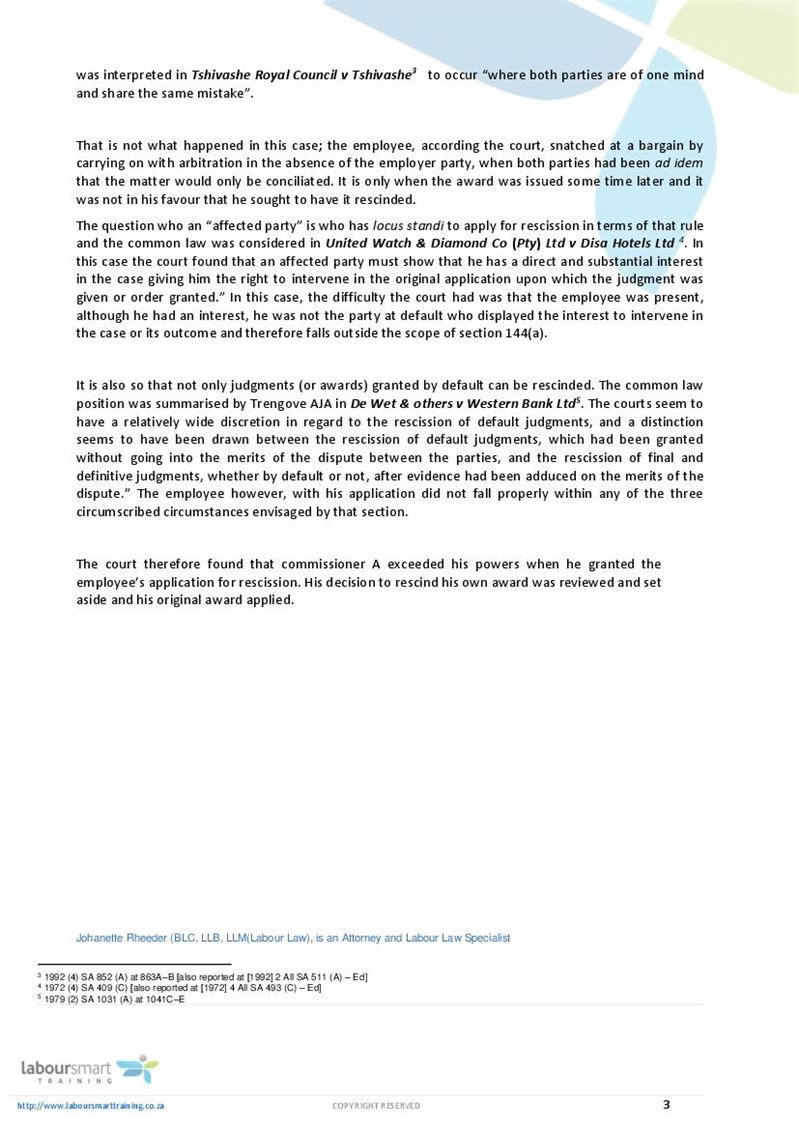 When to apply for rescission in the CCMA, Document, Labour Law, South ...